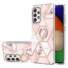 For Samsung Galaxy A73 5G Splicing Marble Flower Pattern TPU Ring Holder Case(Pink Flower) - 1