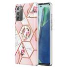 For Samsung Galaxy Note20 Splicing Marble Flower Pattern TPU Ring Holder Case(Pink Flower) - 1