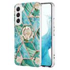 For Samsung Galaxy S22 5G Splicing Marble Flower Pattern TPU Ring Holder Case(Blue Flower) - 1