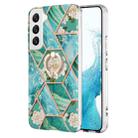 For Samsung Galaxy S22+ 5G Splicing Marble Flower Pattern TPU Ring Holder Case(Blue Flower) - 1