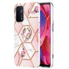 For OPPO A74 5G / A93 5G / A54 5G Splicing Marble Flower Pattern TPU Ring Holder Case(Pink Flower) - 1