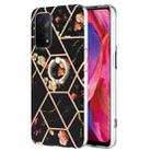 For OPPO A74 5G / A93 5G / A54 5G Splicing Marble Flower Pattern TPU Ring Holder Case(Black Flower) - 1