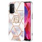 For OPPO A74 5G / A93 5G / A54 5G Splicing Marble Flower Pattern TPU Ring Holder Case(Imperial Crown) - 1