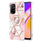 For OPPO A94 5G / A95 5G Splicing Marble Flower Pattern TPU Ring Holder Case(Pink Flower) - 1