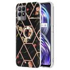 For OPPO Realme 8i Splicing Marble Flower Pattern TPU Ring Holder Case(Black Flower) - 1