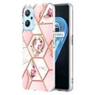 For OPPO Realme 9i / A36 / A96 4G Splicing Marble Flower Pattern TPU Ring Holder Case(Pink Flower) - 1