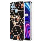 For OPPO Realme C21Y Splicing Marble Flower Pattern TPU Ring Holder Case(Black Flower) - 1