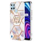 For OPPO Realme C21Y Splicing Marble Flower Pattern TPU Ring Holder Case(Imperial Crown) - 1