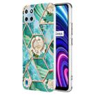 For OPPO Realme C21Y Splicing Marble Flower Pattern TPU Ring Holder Case(Blue Flower) - 1