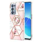 For OPPO Reno6 Pro+ 5G / Reno6 Pro Splicing Marble Flower Pattern TPU Ring Holder Case(Pink Flower) - 1