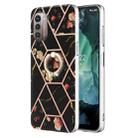 For Nokia G21 / G11 Splicing Marble Flower Pattern TPU Ring Holder Case(Black Flower) - 1