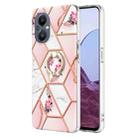 For OnePlus Nord N20 5G Splicing Marble Flower Pattern TPU Ring Holder Case(Pink Flower) - 1