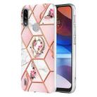 For Motorola Moto E7 Power / E7i Power Splicing Marble Flower Pattern TPU Ring Holder Case(Pink Flower) - 1