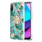 For Motorola Moto E20 / E30 / E40 Splicing Marble Flower Pattern TPU Ring Holder Case(Blue Flower) - 1