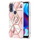 For Motorola Moto G Pure Splicing Marble Flower Pattern TPU Ring Holder Case(Pink Flower) - 1