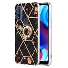 For Motorola Moto G Pure Splicing Marble Flower Pattern TPU Ring Holder Case(Black Flower) - 1