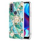 For Motorola Moto G Pure Splicing Marble Flower Pattern TPU Ring Holder Case(Blue Flower) - 1