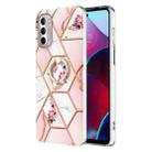 For Motorola Moto G Stylus 2022 4G Splicing Marble Flower Pattern TPU Ring Holder Case(Pink Flower) - 1