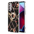 For Motorola Moto G Stylus 2022 4G Splicing Marble Flower Pattern TPU Ring Holder Case(Black Flower) - 1