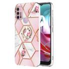 For Motorola Moto G30 / G20 / G10 / G10 Power Splicing Marble Flower Pattern TPU Ring Holder Case(Pink Flower) - 1