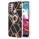 For Motorola Moto G30 / G20 / G10 / G10 Power Splicing Marble Flower Pattern TPU Ring Holder Case(Black Flower) - 1