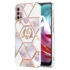 For Motorola Moto G30 / G20 / G10 / G10 Power Splicing Marble Flower Pattern TPU Ring Holder Case(Imperial Crown) - 1