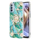 For Motorola Moto G31 / G41 Splicing Marble Flower Pattern TPU Ring Holder Case(Blue Flower) - 1