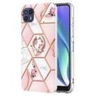 For Motorola Moto G50 5G Splicing Marble Flower Pattern TPU Ring Holder Case(Pink Flower) - 1