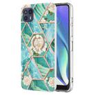 For Motorola Moto G50 5G Splicing Marble Flower Pattern TPU Ring Holder Case(Blue Flower) - 1