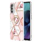 For Motorola Moto G51 5G Splicing Marble Flower Pattern TPU Ring Holder Case(Pink Flower) - 1