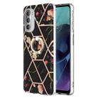 For Motorola Moto G51 5G Splicing Marble Flower Pattern TPU Ring Holder Case(Black Flower) - 1