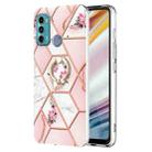 For Motorola Moto G60 / G40 Fusion Splicing Marble Flower Pattern TPU Ring Holder Case(Pink Flower) - 1