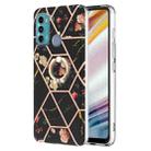 For Motorola Moto G60 / G40 Fusion Splicing Marble Flower Pattern TPU Ring Holder Case(Black Flower) - 1