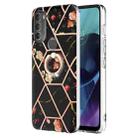 For Motorola Moto G71 5G Splicing Marble Flower Pattern TPU Ring Holder Case(Black Flower) - 1