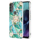 For Motorola Moto G71 5G Splicing Marble Flower Pattern TPU Ring Holder Case(Blue Flower) - 1