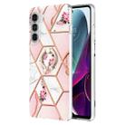 For Motorola Moto G200 5G Splicing Marble Flower Pattern TPU Ring Holder Case(Pink Flower) - 1