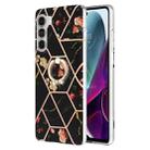 For Motorola Moto G200 5G Splicing Marble Flower Pattern TPU Ring Holder Case(Black Flower) - 1