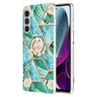 For Motorola Moto G200 5G Splicing Marble Flower Pattern TPU Ring Holder Case(Blue Flower) - 1