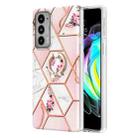 For Motorola Edge 20 Splicing Marble Flower Pattern TPU Ring Holder Case(Pink Flower) - 1