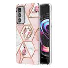 For Motorola Edge 20 Pro Splicing Marble Flower Pattern TPU Ring Holder Case(Pink Flower) - 1