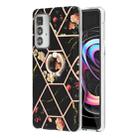 For Motorola Edge 20 Pro Splicing Marble Flower Pattern TPU Ring Holder Case(Black Flower) - 1