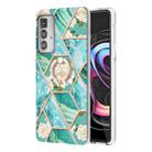 For Motorola Edge 20 Pro Splicing Marble Flower Pattern TPU Ring Holder Case(Blue Flower) - 1