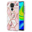 For Xiaomi Redmi Note 9 / 10X 4G Splicing Marble Flower Pattern TPU Ring Holder Case(Pink Flower) - 1