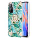 For Xiaomi Redmi Note 11 5G Chinese Splicing Marble Flower Pattern TPU Ring Holder Case(Blue Flower) - 1