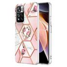 For Xiaomi Redmi Note 11 Pro / Note 11 Pro+ Splicing Marble Flower Pattern TPU Ring Holder Case(Pink Flower) - 1