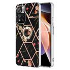 For Xiaomi Redmi Note 11 Pro / Note 11 Pro+ Splicing Marble Flower Pattern TPU Ring Holder Case(Black Flower) - 1