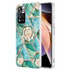 For Xiaomi Redmi Note 11 Pro / Note 11 Pro+ Splicing Marble Flower Pattern TPU Ring Holder Case(Blue Flower) - 1