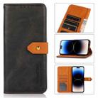 KHAZNEH Dual-color Cowhide Texture Flip Leather Phone Case For iPhone 14 Pro(Black) - 1