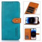 For iPhone 14 Pro KHAZNEH Dual-color Cowhide Texture Flip Leather Phone Case (Blue) - 1