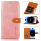 KHAZNEH Dual-color Cowhide Texture Flip Leather Phone Case For iPhone 14 Pro(Rose Gold) - 1